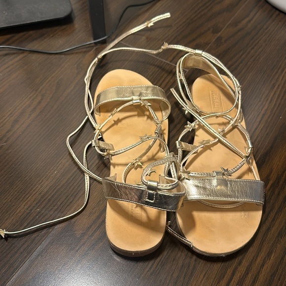 Gold star studded ankle wrap sandals - Picture 2 of 2
